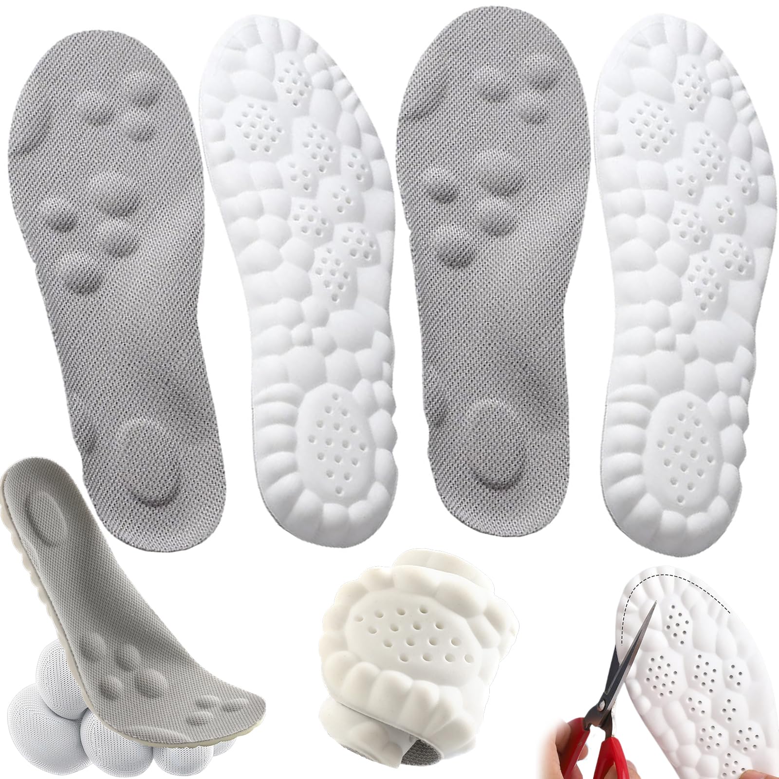 4D Insoles, 4D Cloud Technology Insole - Super Soft, Revolutionary Orthopedic Insole, 4d Insoles, Soft Foot Protection Cloud Feeling Insole (6-7, Gray