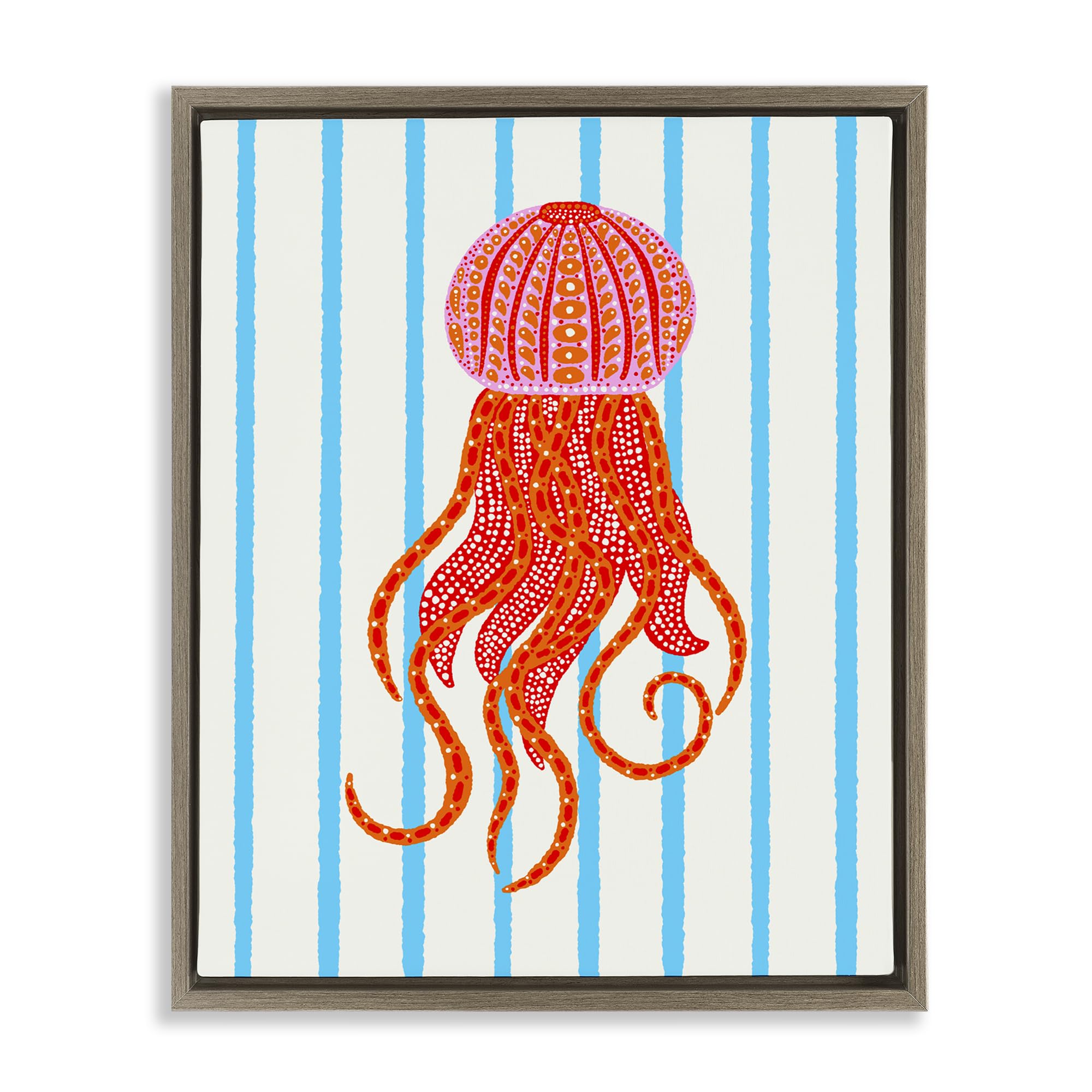 Stupell Industries Montalcino Elm (Textured) 'Bright Aquatic Jellyfish On Stripes'| Floating Frame Canvas Art