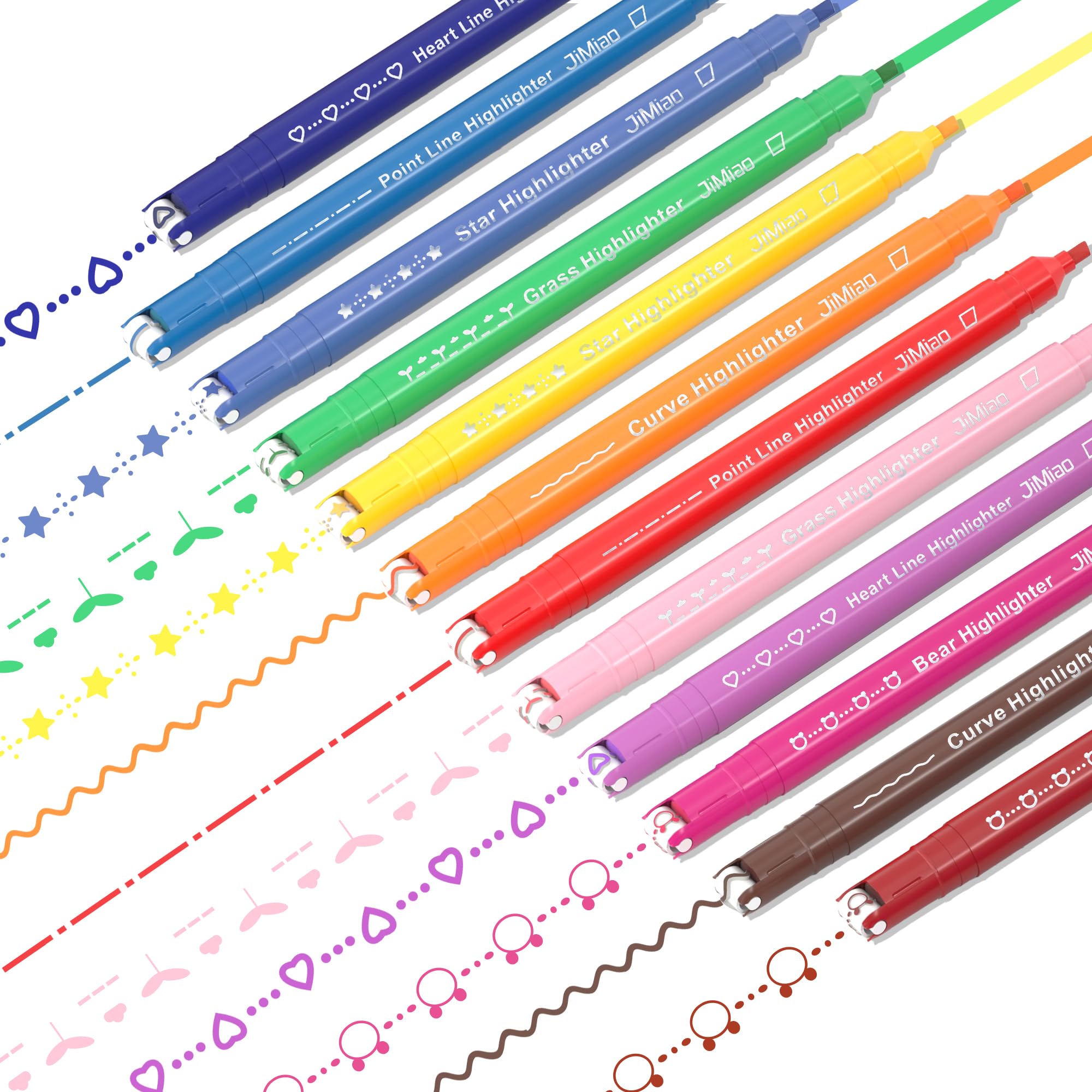 12 Pack Curve Highlighter Pen Set, 6 Different Shapes Dual Tip Marker Highlighters for Journaling Drawing Note Taking,Curve Highlighter pens for Planner Scrapbook School Supplies