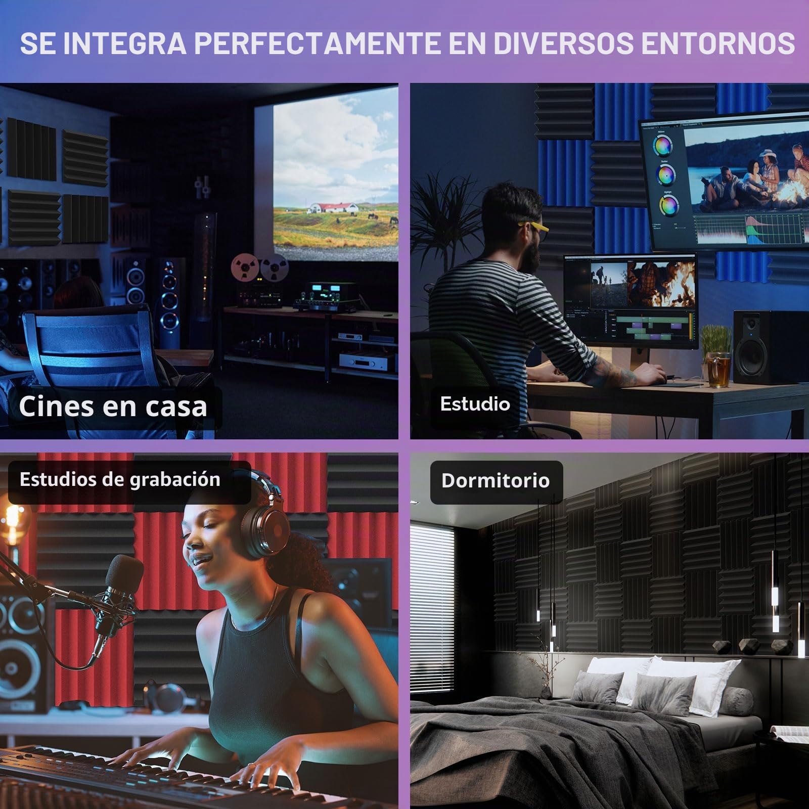 JBER Paquete de 24 Paneles acústicos Azules y carbón, cuñas de Espuma de Estudio, ignífugos, insonorizados, Paneles de Pared Negros, 2 x 12 x 12 Pulgadas