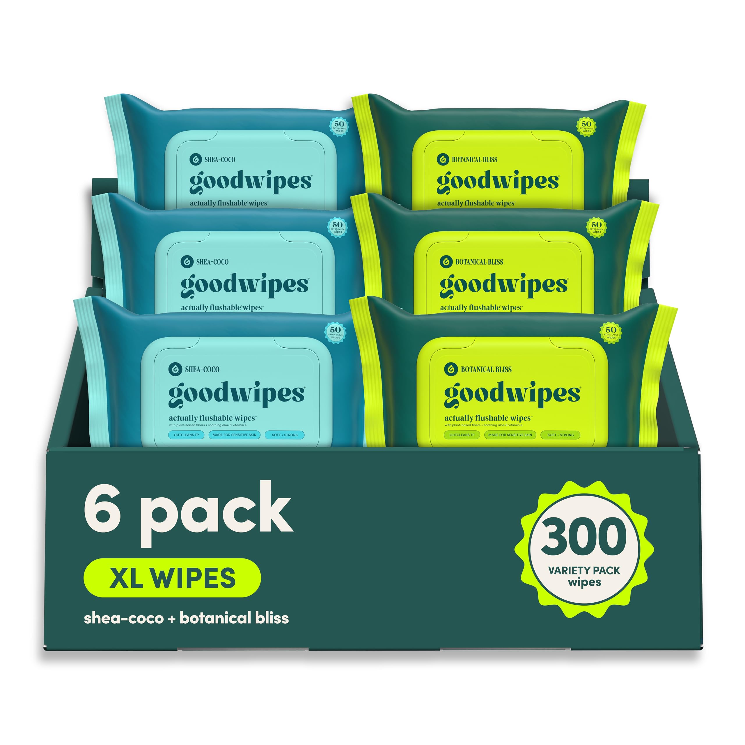 goodwipes Flushable Butt Wipes XL Botanical Bliss Shea Coco, 300 Count (6x50) | Sewer & Septic Safe - main product image