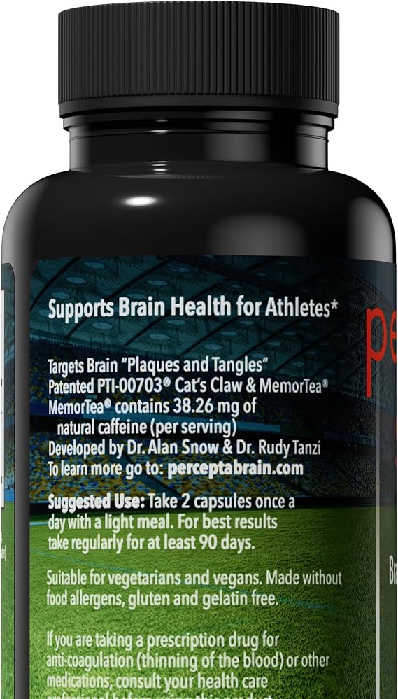Percepta Sport Brain Supplement for Athletes - Natural Plant-Based Brain Health Supplement - Enhances Performance, Focus, Concentration, and Energy - 30 Day Supply