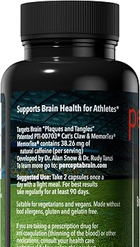 Percepta Sport Brain Supplement for Athletes - Natural Plant-Based Brain Health Supplement - Enhances Performance, Focus, Concentration, and Energy - 30 Day Supply