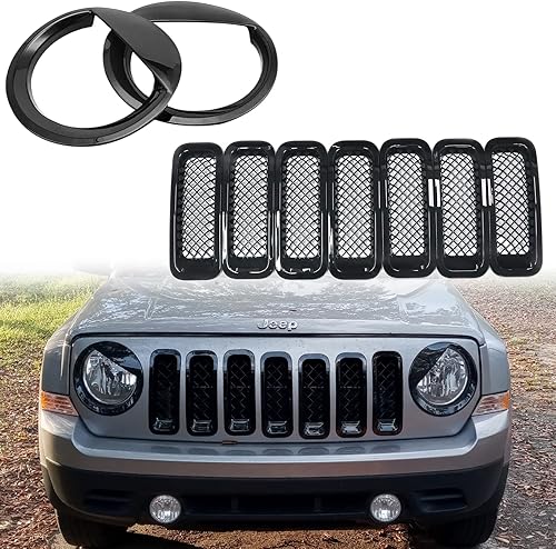 Biseles de ABS, cubierta para faros delanteros, estilo Angry Bird y rejilla de malla, kit de inserción para accesorios Jeep Patriot 2011-2017, Jeep