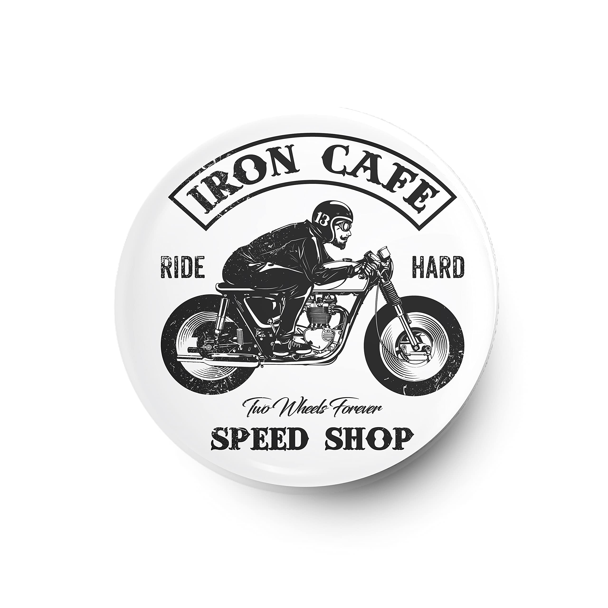 RACE MINDS Stainless Steel Badge Iron Cafe Edition, 1 Piece - (White, Black)