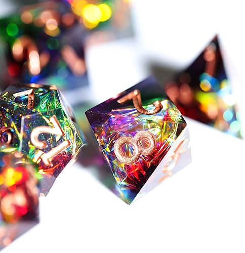 Miniatura 3 de Mini Planet DND - Juego de dados hechos a mano de resina poliédrica de borde afilado, juego de dados hechos a mano, color melocotón, galaxia aurora