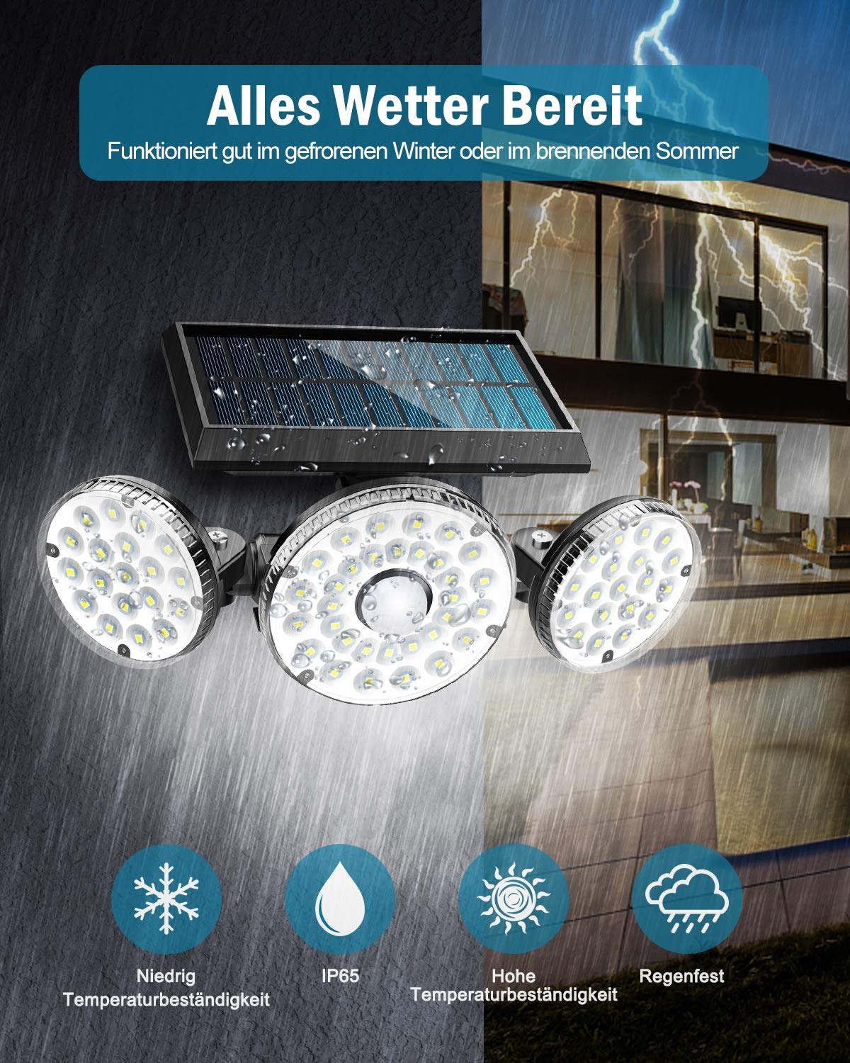 Lampada Solare Esterna MPJ 106 LED Con Sensore Movimento - IP65, Cavo 5m, 120° - Foto 11