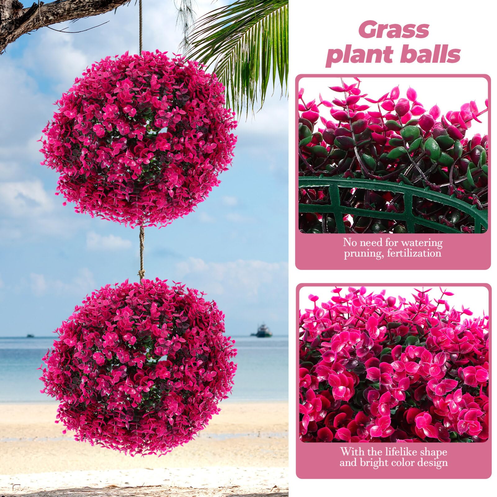 BESPORTBLE Artificial Plant Topiary Ball, 13.65inch Lifelike Faux Boxwood Balls, Hanging Faux Plants Balls Boxwood Ball Decor for Indoor Outdoor Home Wedding Balcony Garden Backyard Decor