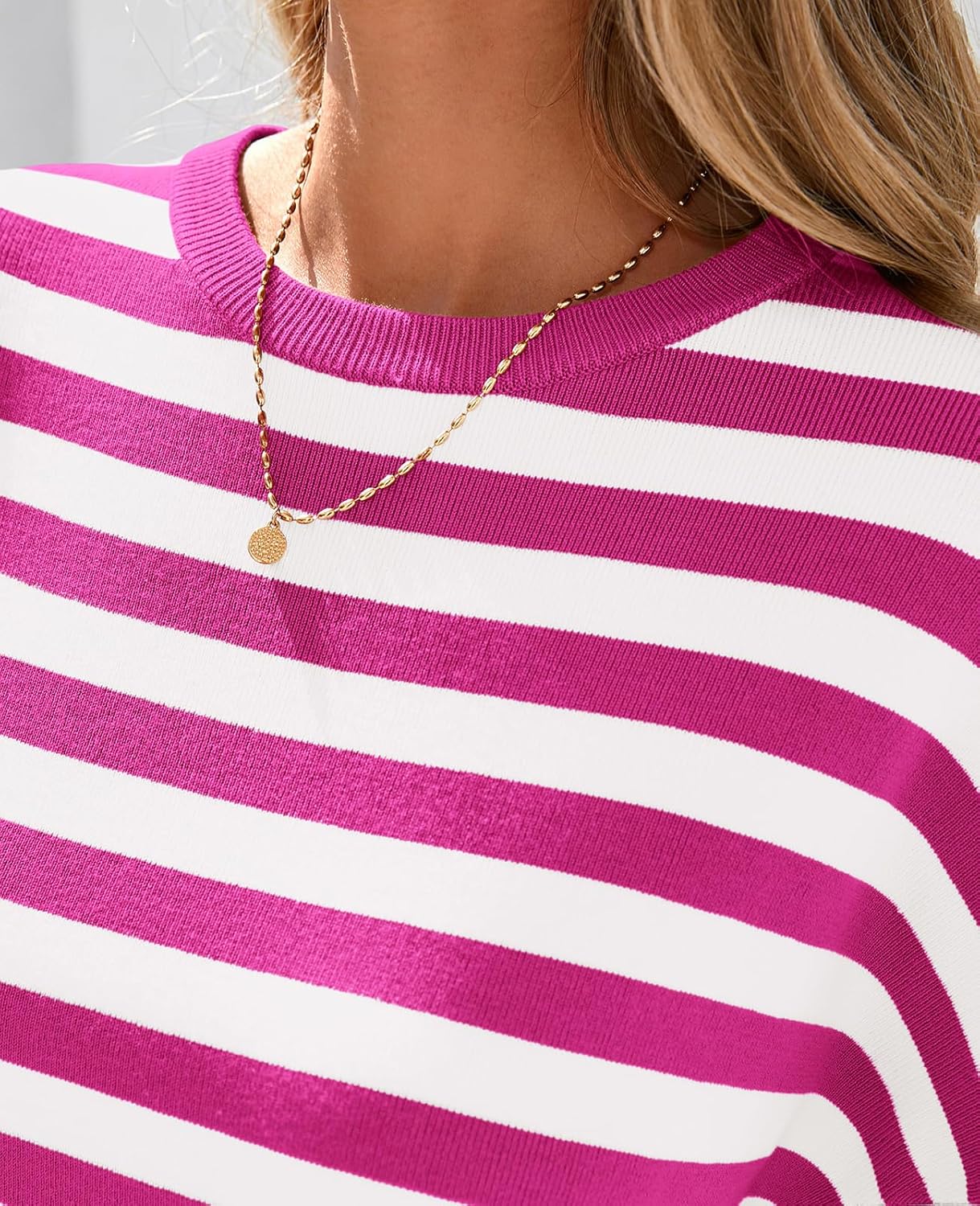 PRETTYGARDEN Womens Spring Summer Tops Fashion Striped Short Sleeve Sweater Crew Neck Lightweight Knit Oversized Shirts 2025 - Image 5