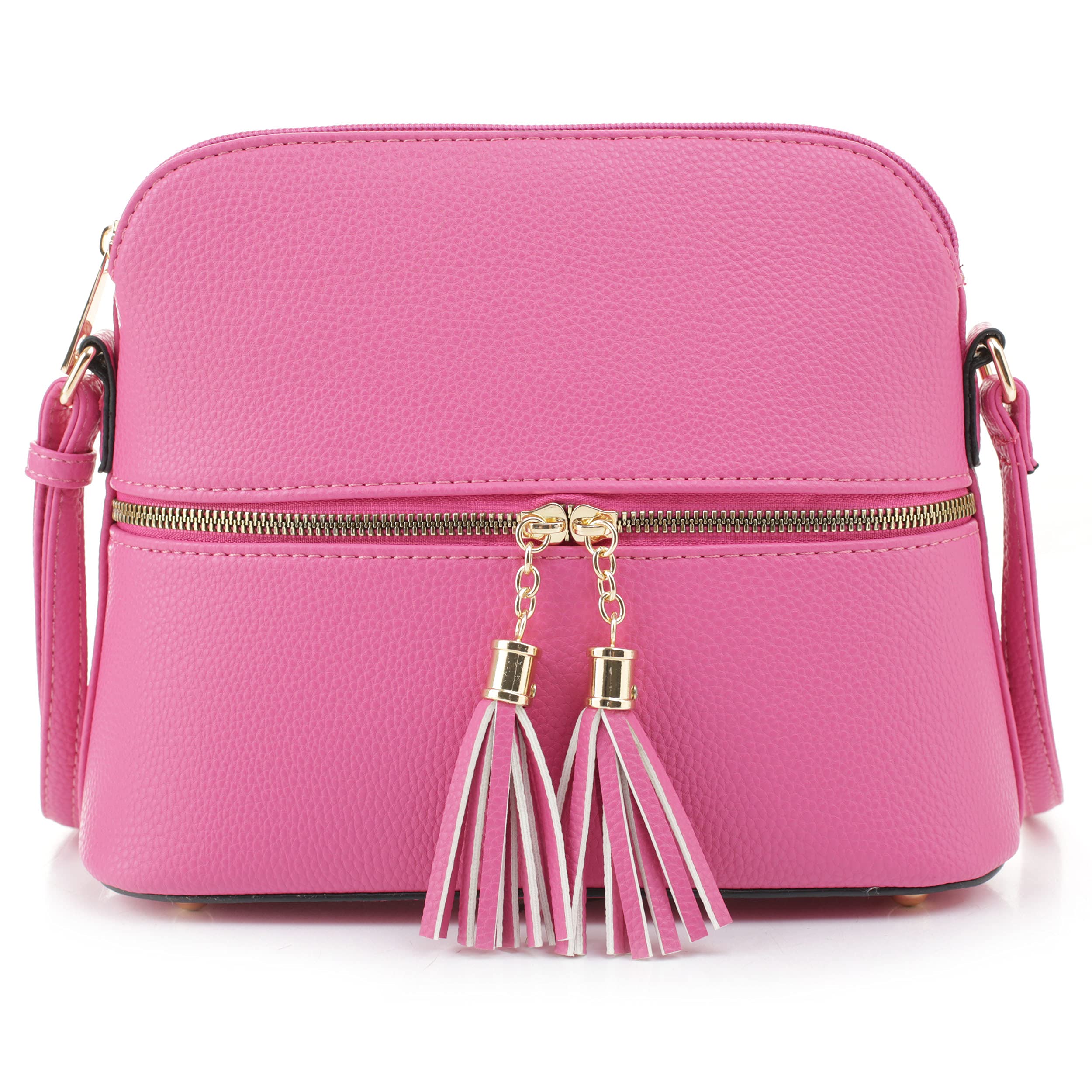 SG SUGU Lunar Lightweight Medium Dome Crossbody Bag Shoulder Bag with Tassel | Zipper Pocket | Adjustable Strap