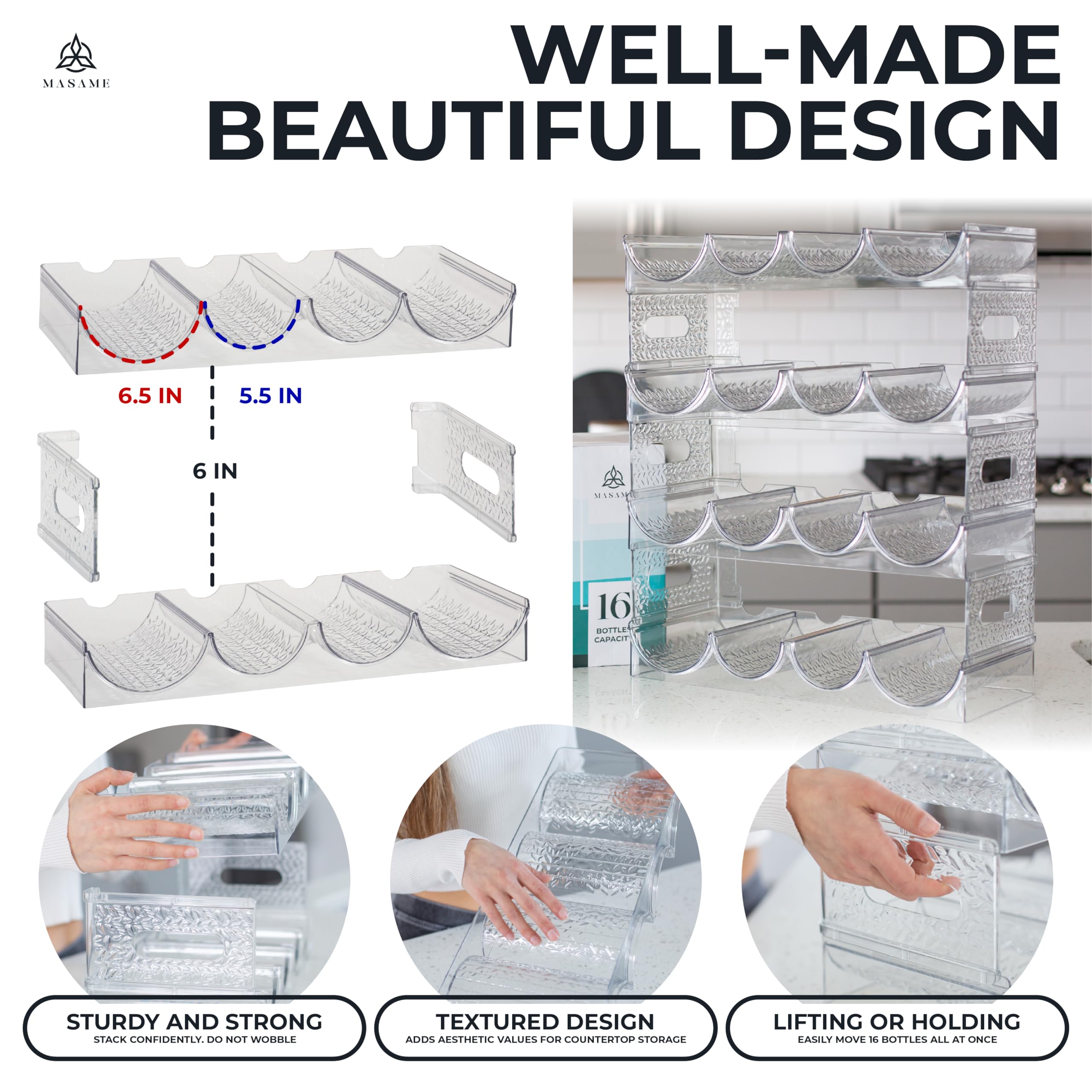 MASAME Extra Large 64oz Multipurpose Stackable 4 Pack Holdes 16 Water, Wine,Tumbler Bottles Organizer, Stanley, Starbucks, Yeti Cubs Holder for Kitchen,Cabinets,Pantry & Fridge, Clear Product Image 3