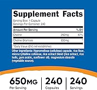 Vista 2 de Nutricost Bitartrato de colina 650 mg, 240 cápsulas vegetarianas - Sin OMG, apto para vegetarianos, sin gluten