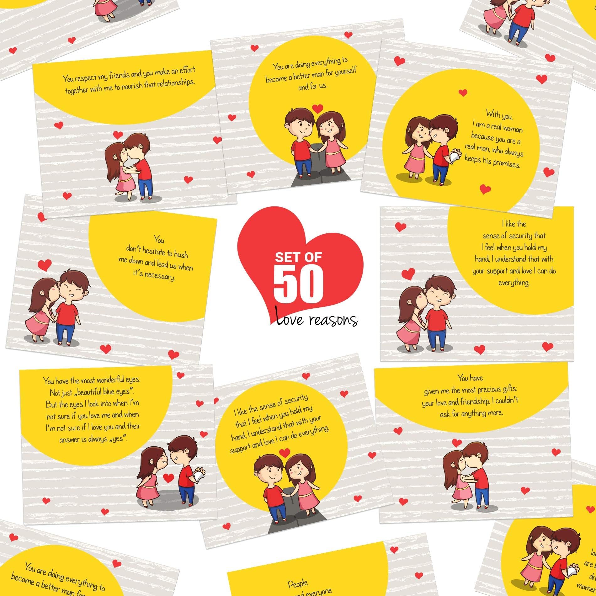 TIED RIBBONS Gifts for Boyfriend Girlfriend Husband Wife Girls Boys - (Set of 50 Reasons Greeting Card with Gift Box)