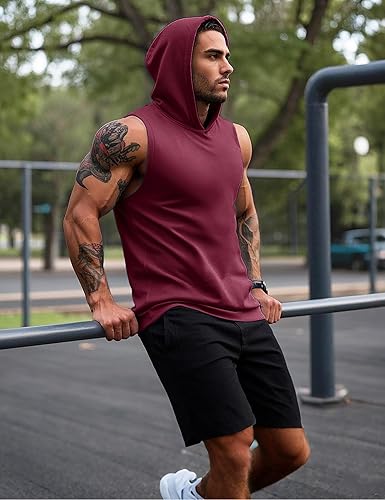 Vista 4 de MAGCOMSEN Camiseta sin mangas con capucha de algodón para hombre, camiseta casual de verano