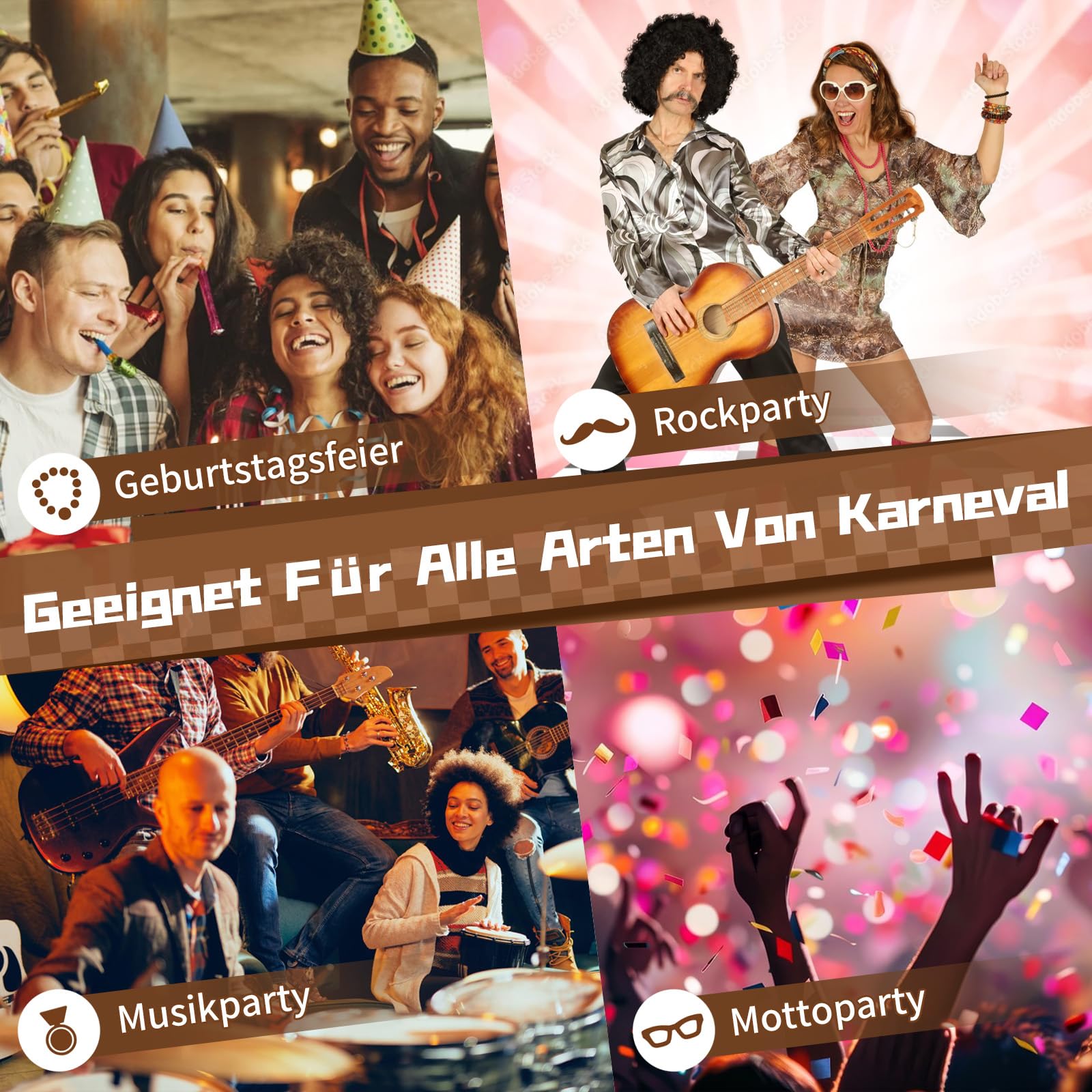 GADITIEK 80er Jahre Outfit Herren 6er Set, Vokuhila Perücke Herren, 80er Jahre Accessoires Männer, 70er 80er 90er Zuhälter Kostüm Disco Party Kleidung