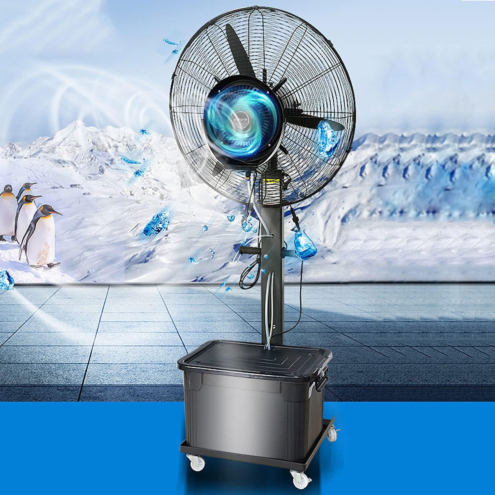 asdchZen Industrial Pedestal Fan With Mist, 3-Speed Oscillating Stand Misting Fan With 90°Oscillation And 42L Large Capacity Tank, Heavy Duty Metal Fan For Commercial Garage