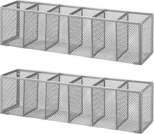 Teling Organizador de escritorio de malla, soporte de malla metálica para bolígrafos, 6 compartimentos, papelería de escritorio, organizador de