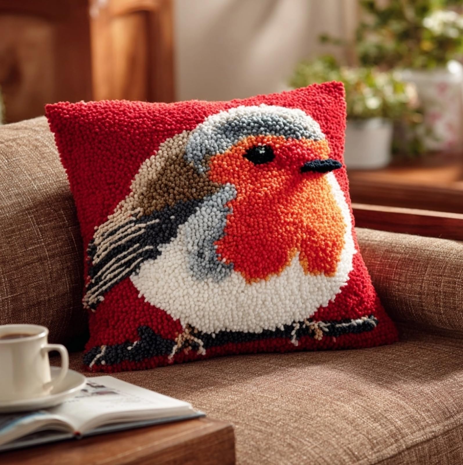 Wallustrioaw Animal Robin Latch Hook Cushion Kits 43X43cm,