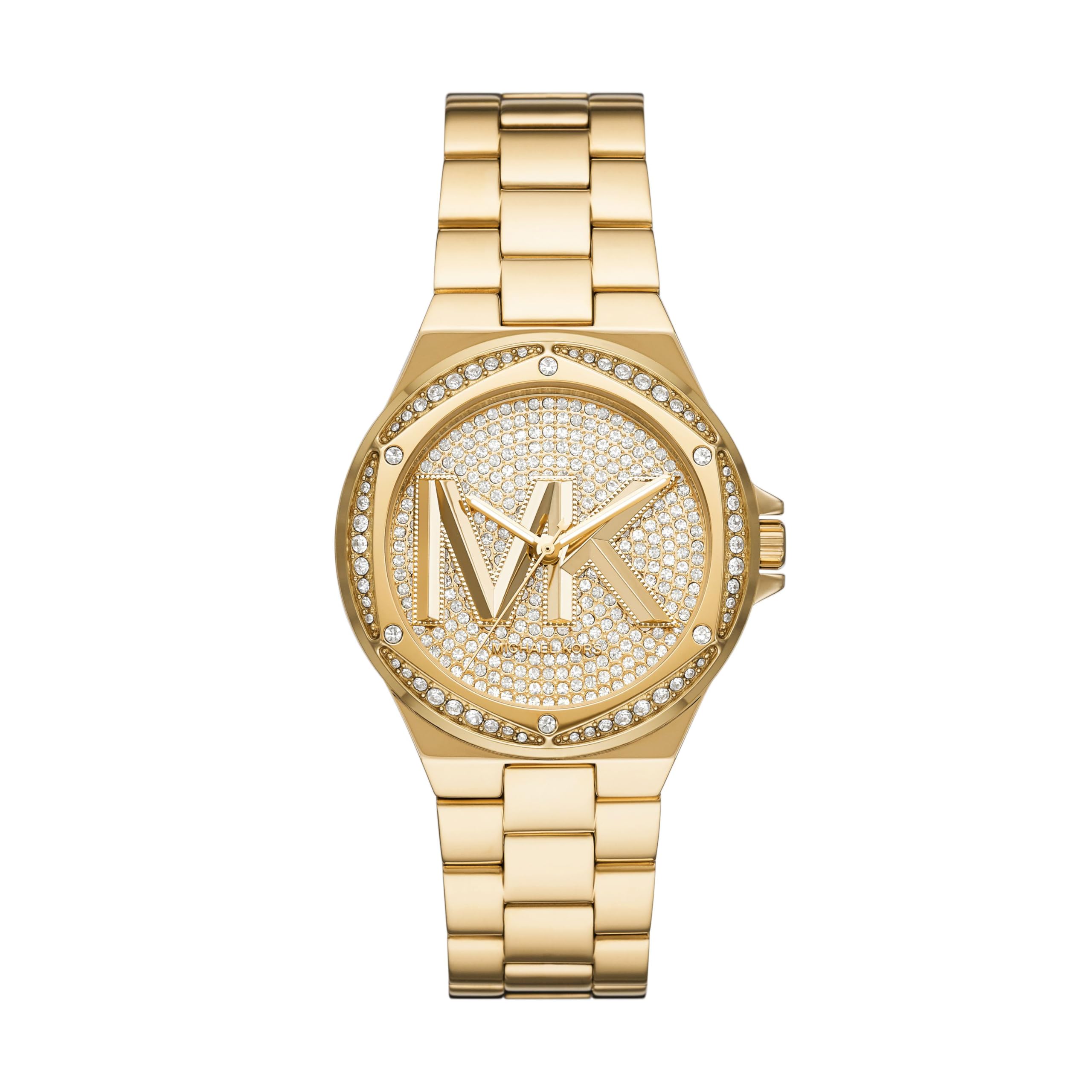 Michael Kors Watch for Women Lennox Three-Hand, Stainless Steel Watch with a stainless steel strap, 33mm case size, Gold Tone and Glitter, 37MM, bracelet 37MM Gold Tone and Glitter