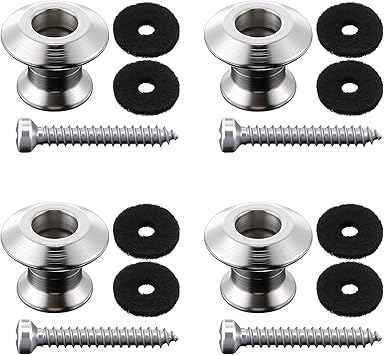 Feekoon 4 Set Guitar Strap Button Compatible with Dunlop Straplok, Dual Design Strap Locks Electric Guitar, 360° Rotating Lock Button for Bass/Ukulele (Nickel Plated)