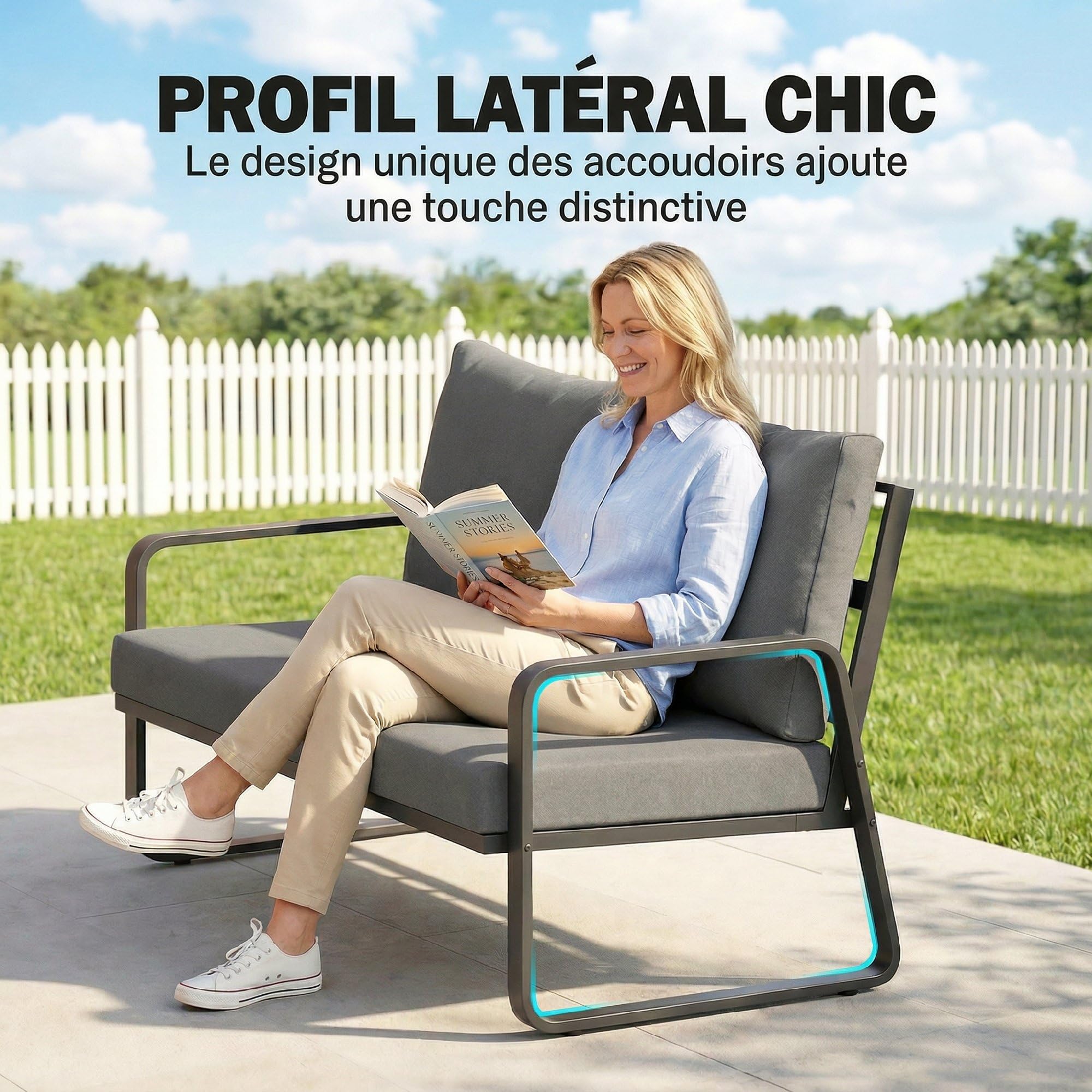 Outsunny Canapé de Jardin 2 Places avec Coussins Épais, Housses Amovibles et Accoudoirs Modernes, Salon de Jardin Capacité 240 kg, Canapé d'Extérieur pour Balcon, Gris Clair