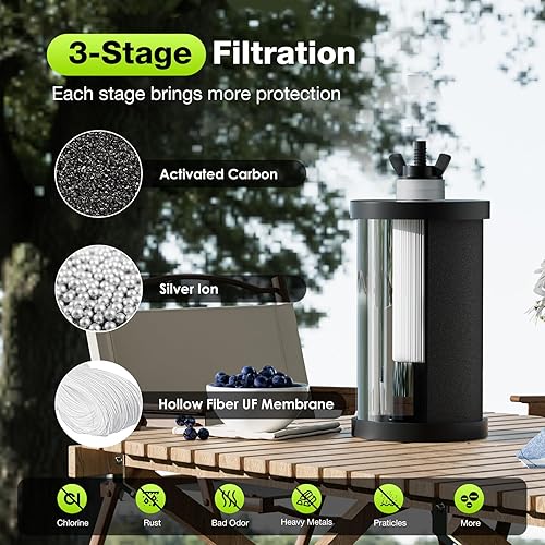 Miniatura 3 de Purewell - Sistema de filtro de agua por gravedad portátil, 1 gal, sistema de encimera de ultrafiltración de 3 etapas de 0.01 m con ventana de nivel