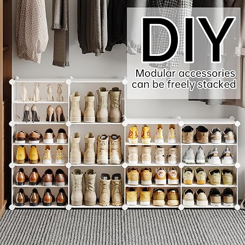 Miniatura 6 de MAGINELS Zapatero de almacenamiento de zapatos, estante de plástico para zapatos, organizador para armario, pasillo, dormitorio, entrada (blanco, 2