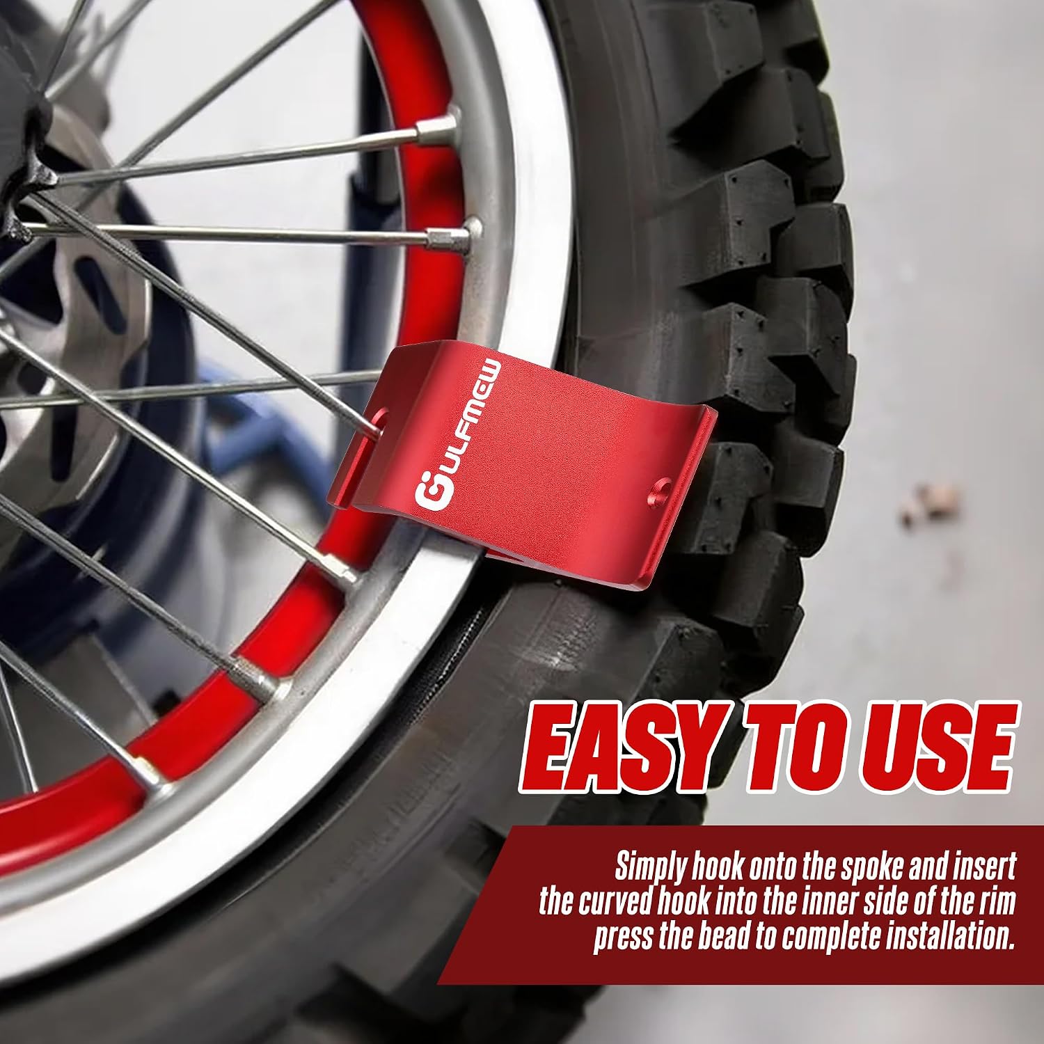 Motorcycle Tire Bead Installation Holder Hook, Aluminum Alloy Off Road Tire Removal Changer Tool, Wheel Bead Install Assistance Tool for Dirt Bike Motocross Motorcycle (Red)