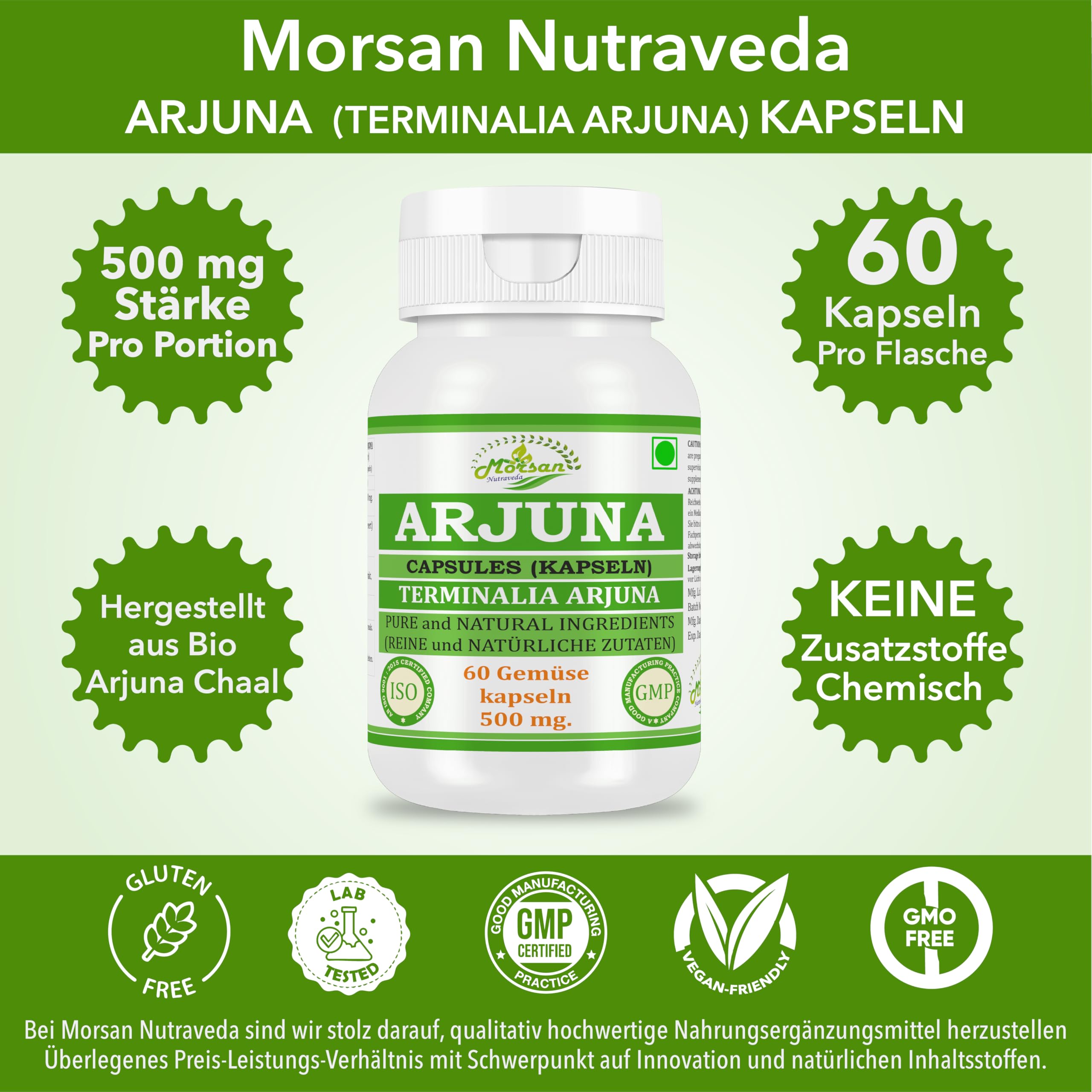 Arjuna (Terminalia Arjuna) Capsules | 500 mg. - 10:1 Potent Extract | Ayurvedic Herbal Supplement | 60 Vegan Capsules for Men & Women (Pack of 4 Bottles)