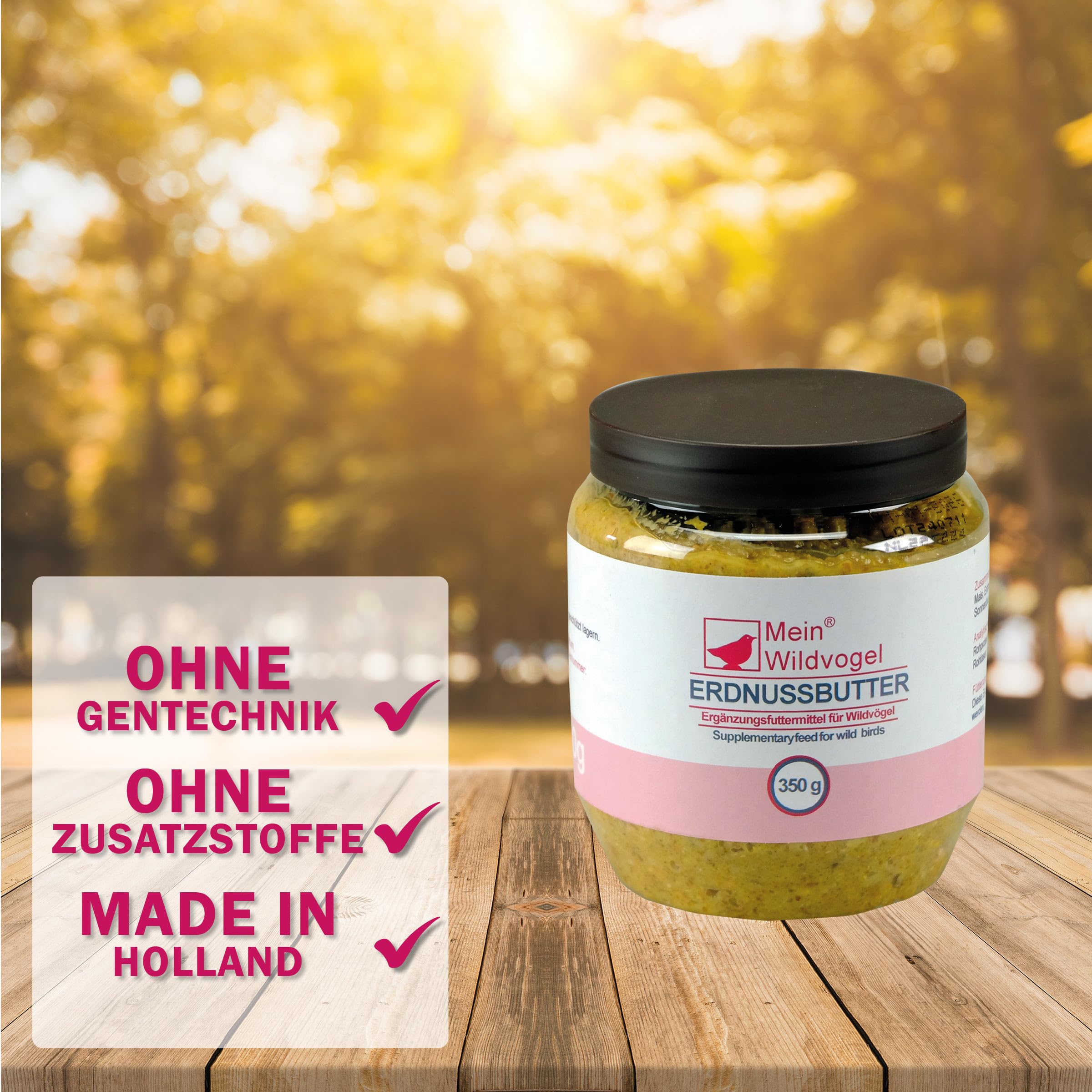 MeinWildvogel Erdnussbutter 12x 350g, nährstoffreiches Wildvogelfutter - Weichfutter mit Sonnenblumenkerne für Wildvögel und Gartenvögel. Ganzjähriges Fettfutter/Peanut Butter, ohne Gentechnik