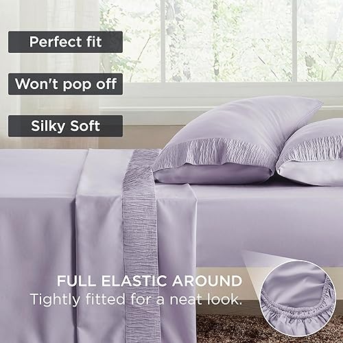 Miniatura 6 de Bedsure Juego de sábanas Queen  Sábanas suaves para cama de tamaño Queen, 4 piezas de hotel de lujo lavanda Queen, juego de sábanas de microfibra de