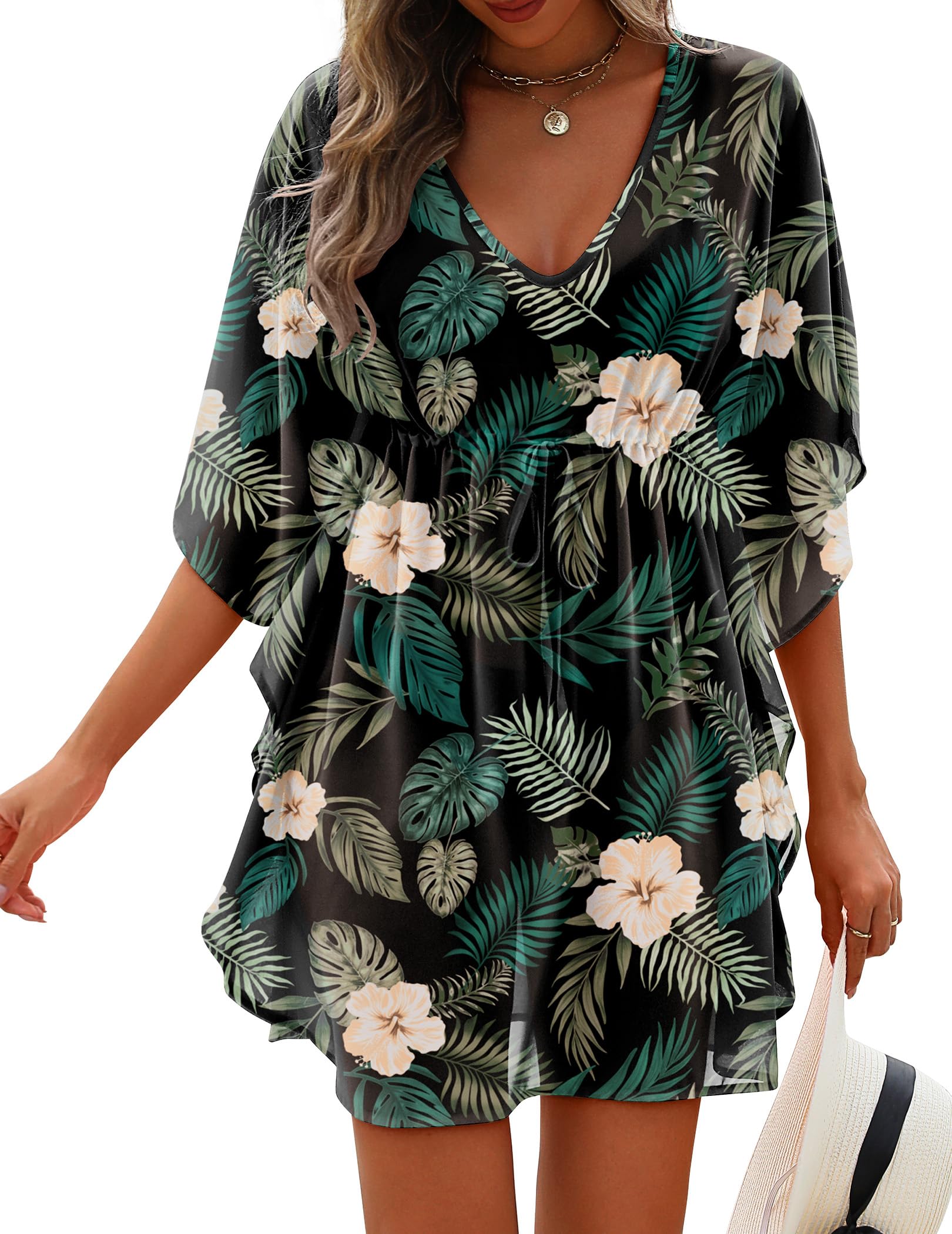 AI'MAGE Womens Beach Swimsuit Coverup Sexy Sheer Bathing Suit Cover Up Dress Swimwear Tie Waist Chiffon Beachwear