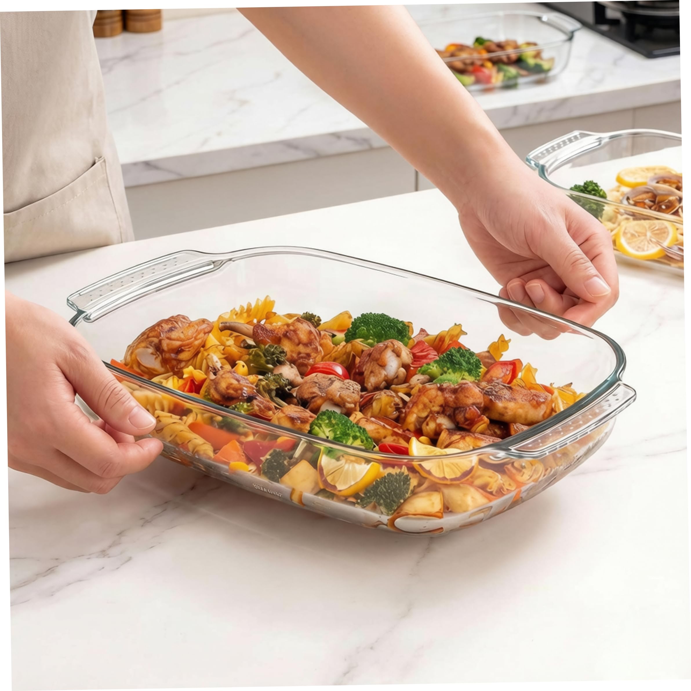 Teglia da forno in vetro da 3 8 l teglia rettangolare trasparente in vetro borosilicato con manici per forno e microonde borosilicato rettangolare adatta a