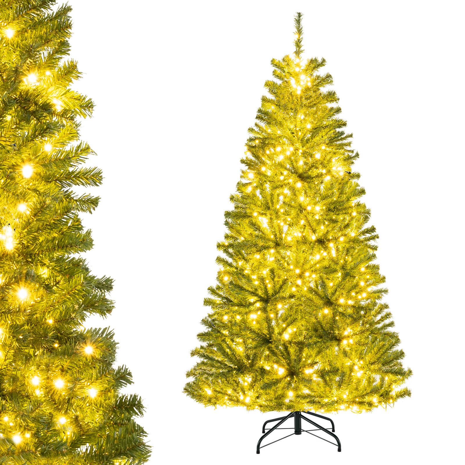 COSTWAY Árbol de Navidad con Luces Incorporadas 180cm, 250 Luces LED Blancas Cálidas, 3 Modos y Brillo Ajustables, Temporizador, 680 Ramas de PVC, Arvore de Natal with Light Hogar Oficina Fiesta