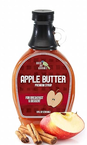 Green Jay Gourmet Jarabe de mantequilla de manzana, jarabe de desayuno prémium con manzanas dulces, especias y jugo de limón, jarabe de panqueques