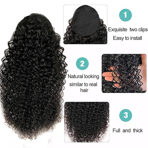 Miniatura 3 de Extensión de cola de caballo rizada para mujeres negras, con cordón, cabello humano rizado para mujeres negras, extensiones de cabello natural con
