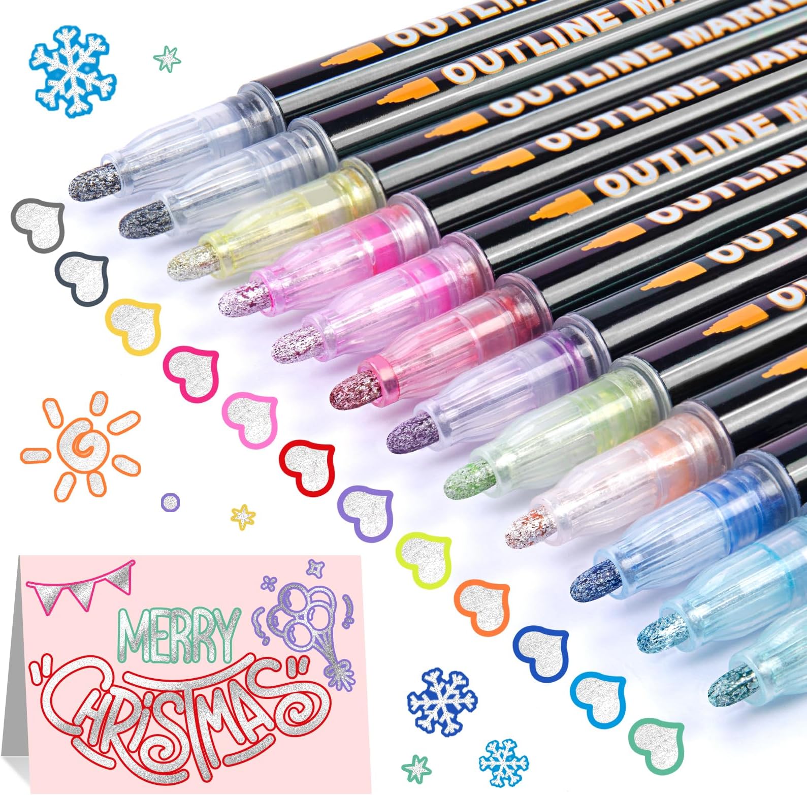 Outline Markers as Christmas Gifts for Teens & Tween Girls, Shimmer Metallic Glitter Marker, 12 Cool Pen for Doodling Drawing, Trendy Cute Arts Crafts Supplies & Stocking Stuffers for Teenage Girls