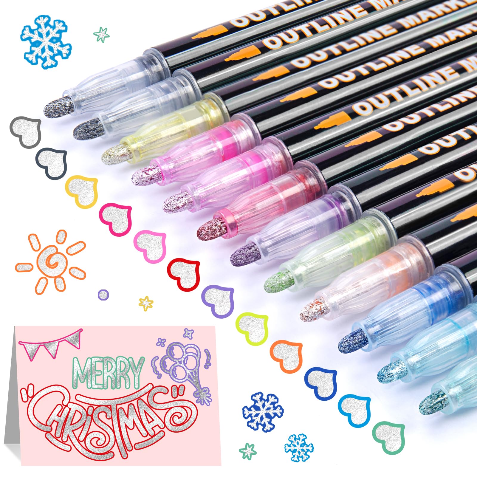 Outline Markers as Christmas Gifts for Teens & Tween Girls, Shimmer Metallic Glitter Marker, 12 Cool Pen for Doodling Drawing, Trendy Cute Arts Crafts Supplies & Stocking Stuffers for Teenage Girls