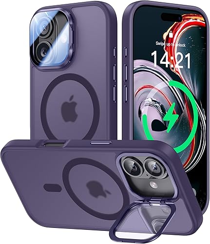 Miniatura 52 de Funda para iPhone 14 Pro de 6.1”, cubierta para cámara con soporte, protector de lente de cámara 9H, compatible con MagSafe, a prueba de golpes de