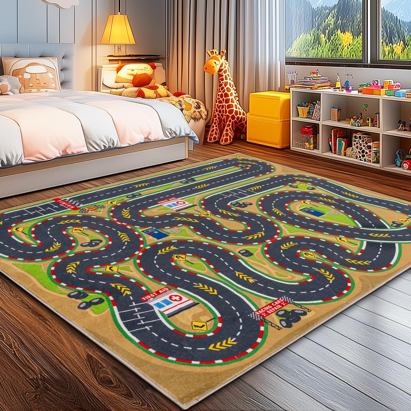 Tapis de course de voiture, doux et antidérapant, lavable en machine, parfait pour les jeux éducatifs, l'apprentissage, la découverte, pour chambre d'enfant, salon, étude, salle de jeux, 120 x