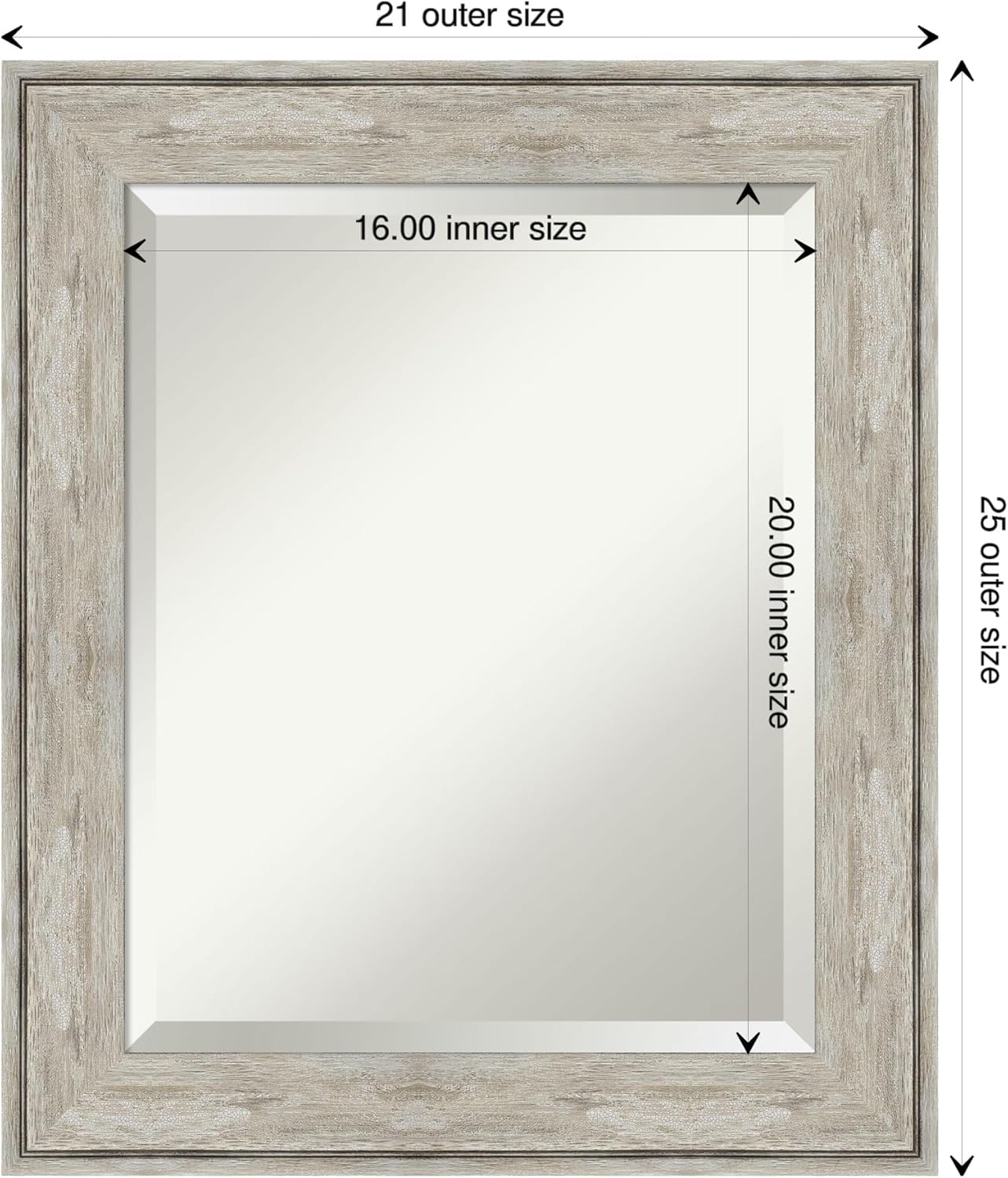Amanti Art Silver Bathroom Mirror for Over Sink, 25x21 Crackled Metallic Rectangle Vanity Mirror, Small Country Rustic Frame, Hangs Horizonally and Vertically, Bathroom Wall Decor, Beveled Edge