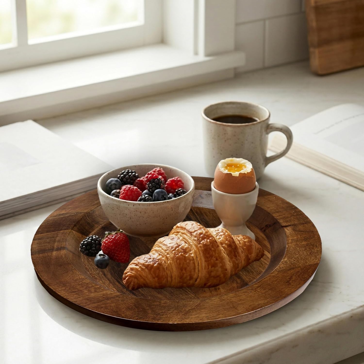 Alpha Living Home Mango Wooden Plates Set of 2-13” Round Rustic Farmhouse Chargers for Dinner & Charger Plates, Handcrafted Tableware for Charcuterie, BBQ, Farmhouse Dining, or Gift (Walnut)