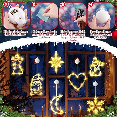 Miniatura 5 de 12 luces navideñas para ventana, luces de silueta de ventana con temporizador, ventosa, funciona con pilas, para Navidad, Año Nuevo, hogar,