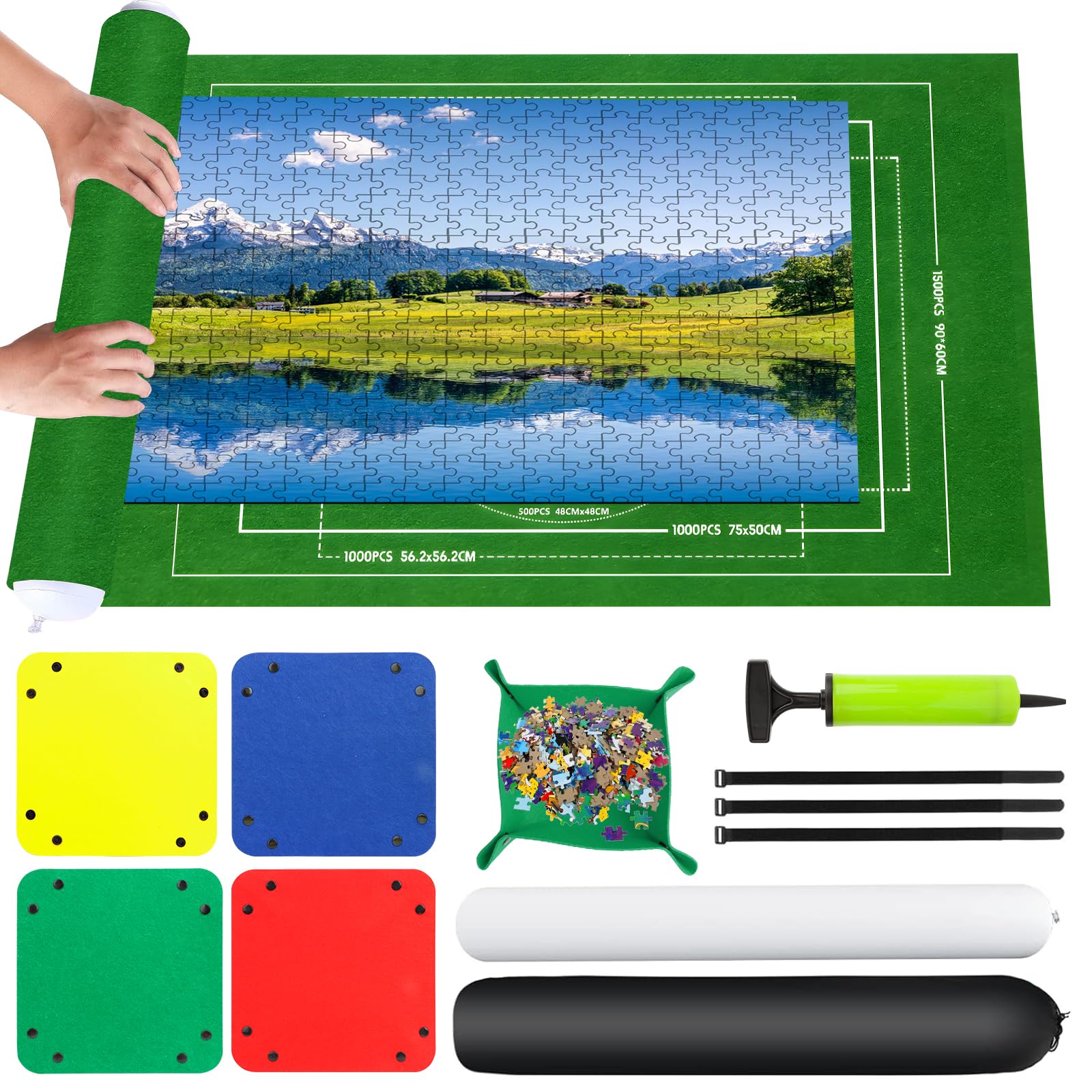 VFANDV Tapete Puzzle, Fieltro Tapete Puzzle para 500 1000 1500 Piezas Puzzle Mat Roll Jigsaw Puzzle Pad, Estera de Rompecabezas Portátil con 4 Puzzles Clasificadores, 66 x 116 cm
