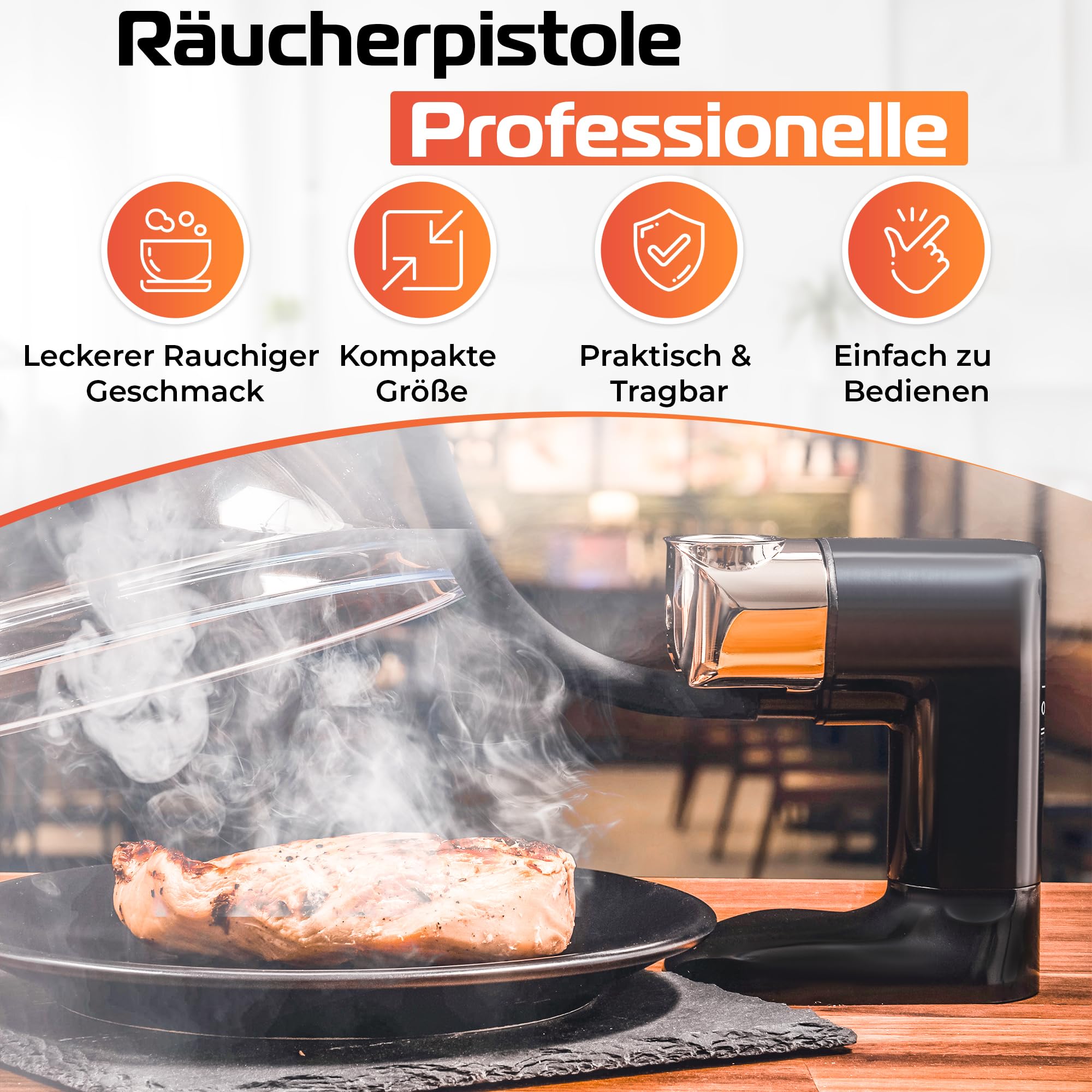 BWAY Professioneller Räucherpistole Set – Mini Smoker für Küche, Fleisch, Käse & Whisky – Elektrische Smoking Gun mit GRATIS eBook mit 20 Rezepten