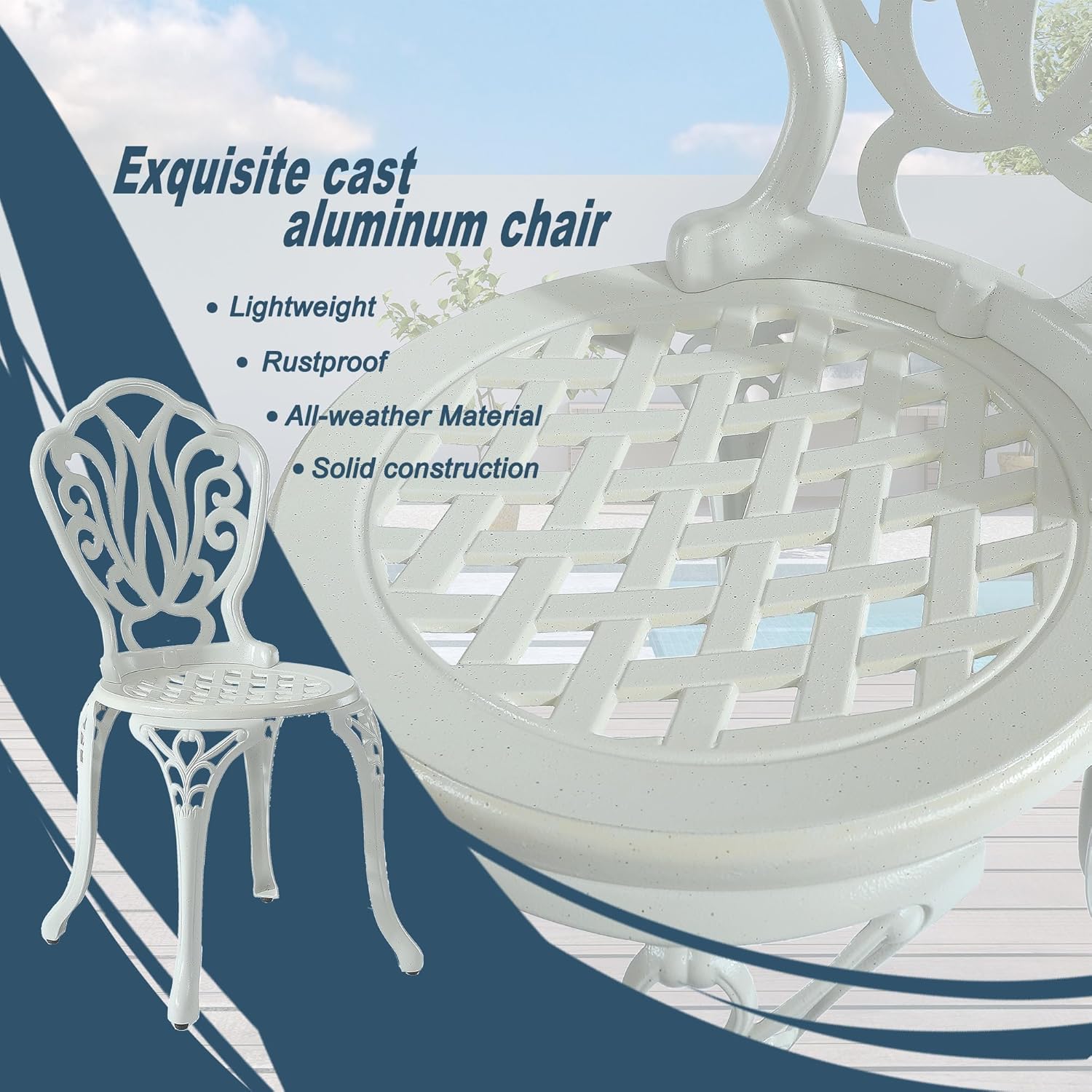 Clihome Vintage Patio Dining Chairs 2PCS Cast Aluminum Patio Furniture Outdoor Patio Chairs Metal Patio Chairs Garden Chair Bistro Chairs for Balcony, Porch, Backyard, Garden(White)