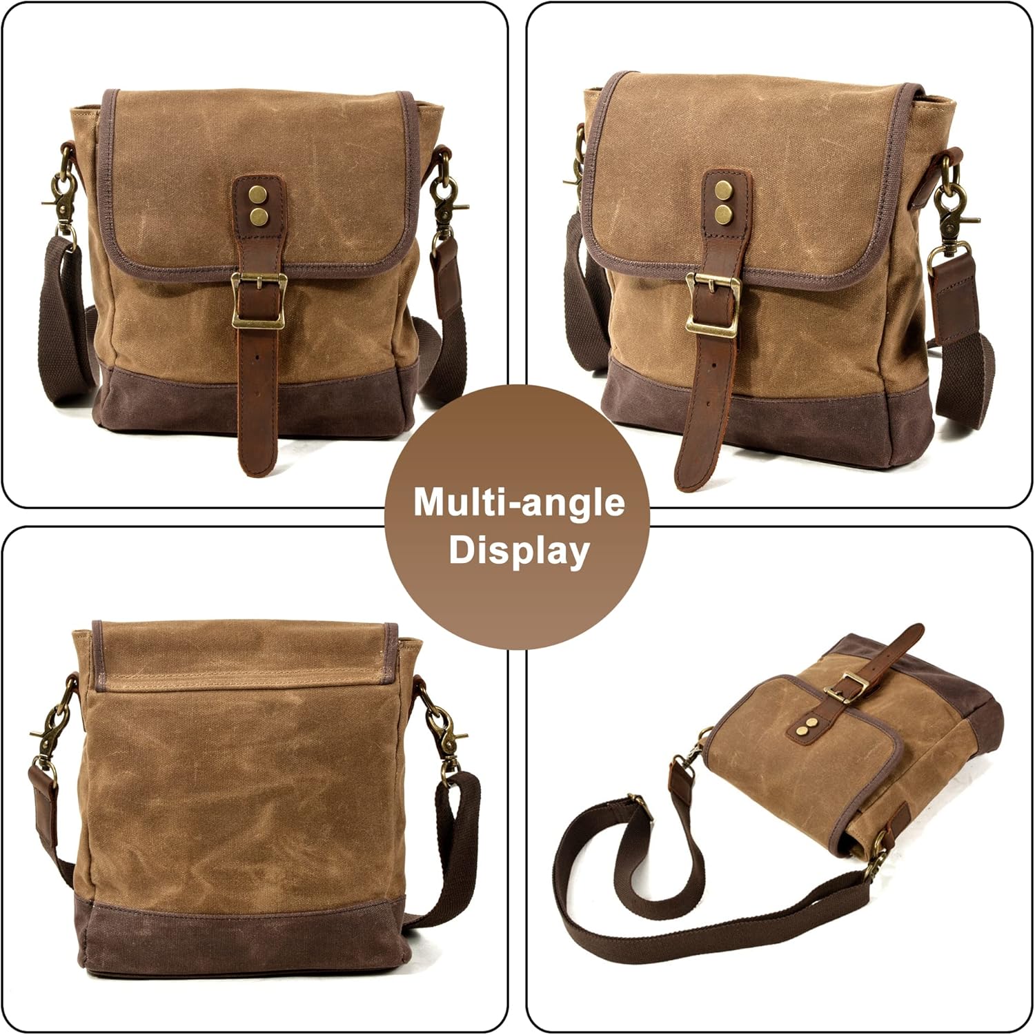 Casual Crossbody Shoulder Bag for Men, Waxed Canvas Messenger Bag Vintage Satchel Bag for Adjustable Shoulder Strap