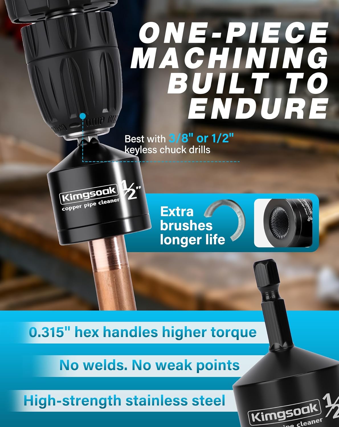 Copper Pipe Cleaner, 1/2", 3/4", 1" Copper Pipe Cleaning Brush for Drill, Copper Fitting Brush Tool