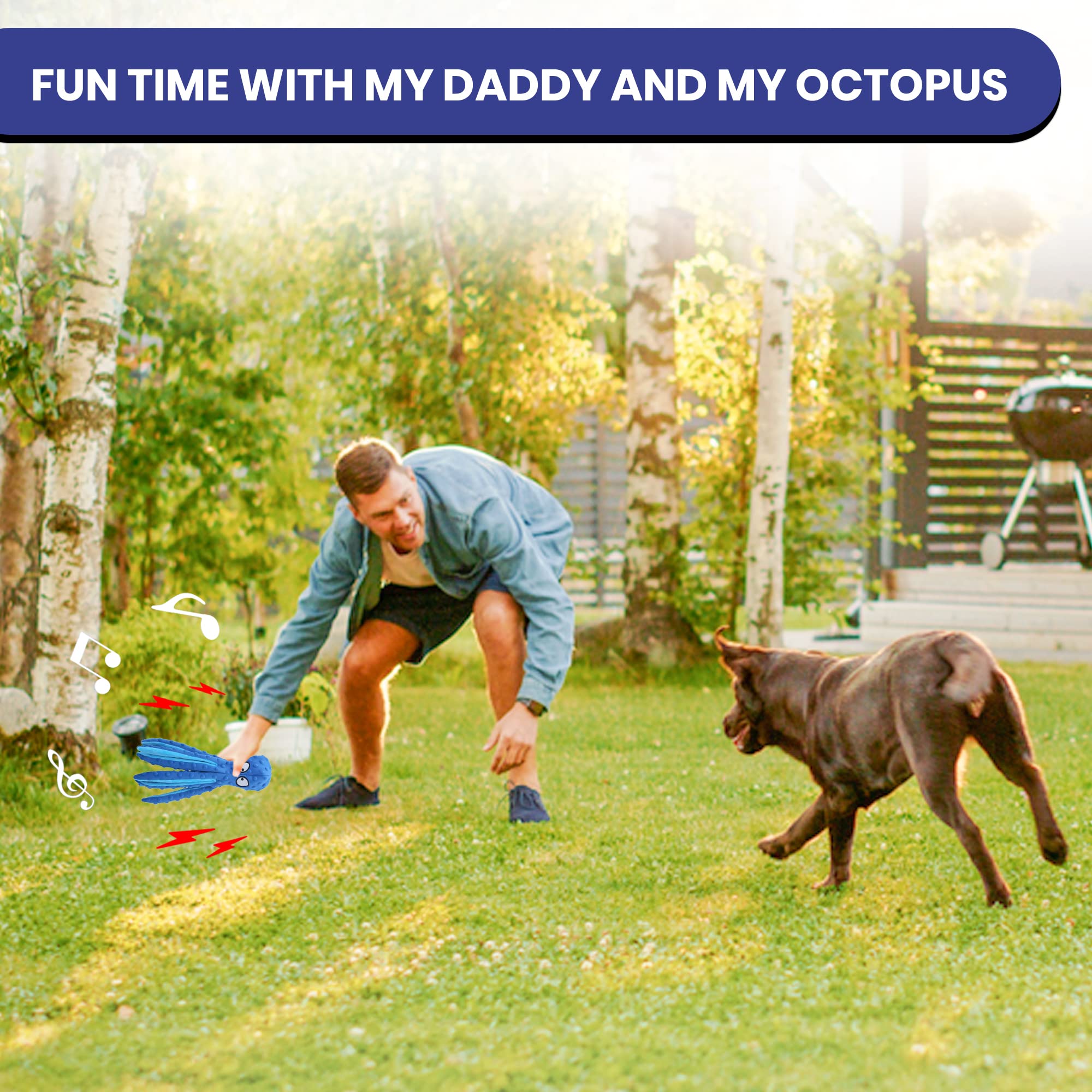 Squeaky Octopus Dog Toy for Puppy Teething & Training. Durable Interactive Tough Chew Toy for Small to Medium Dogs (Blue+Purple) - Image 3