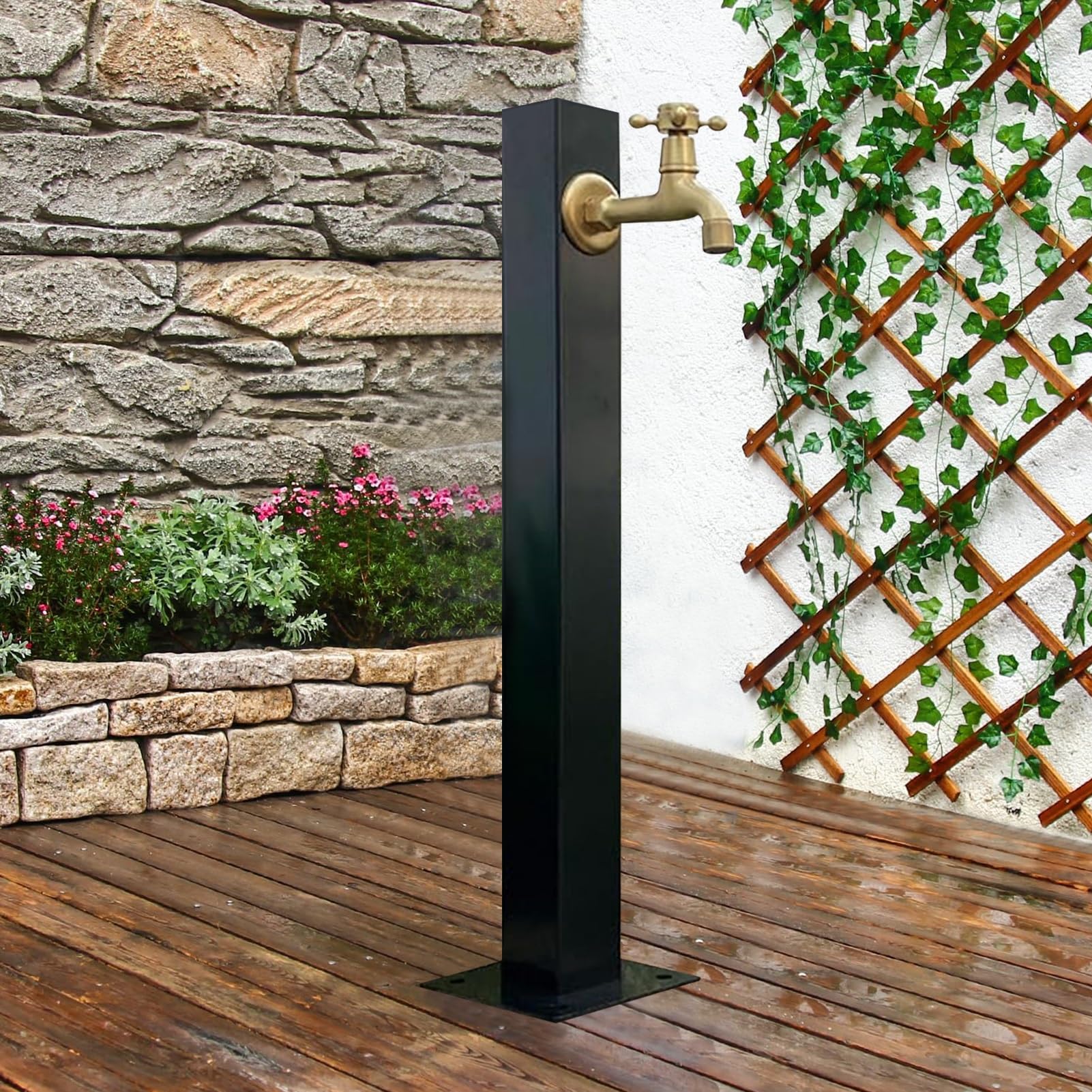 Stainless Steel Column Faucet Decorative Water Feature Fountain Standing Water Tap, Antifreeze Frost Free Outside Pillar Water Faucet for Garden Farm Pasture Backyard Irrigation Washing(Height: 95cm/3